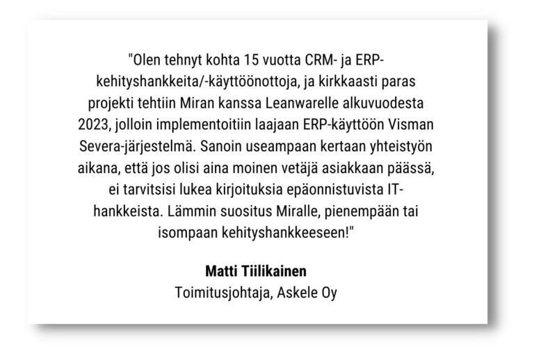 Referenssi: Matti Tiilikainen, Askele Oy